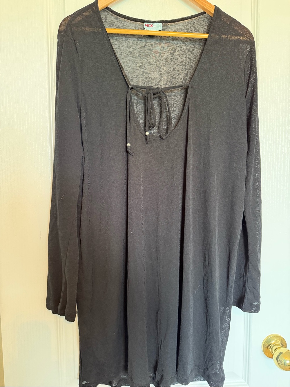 ACX Black Long-Sleeve Tie-Front Swim Coverup